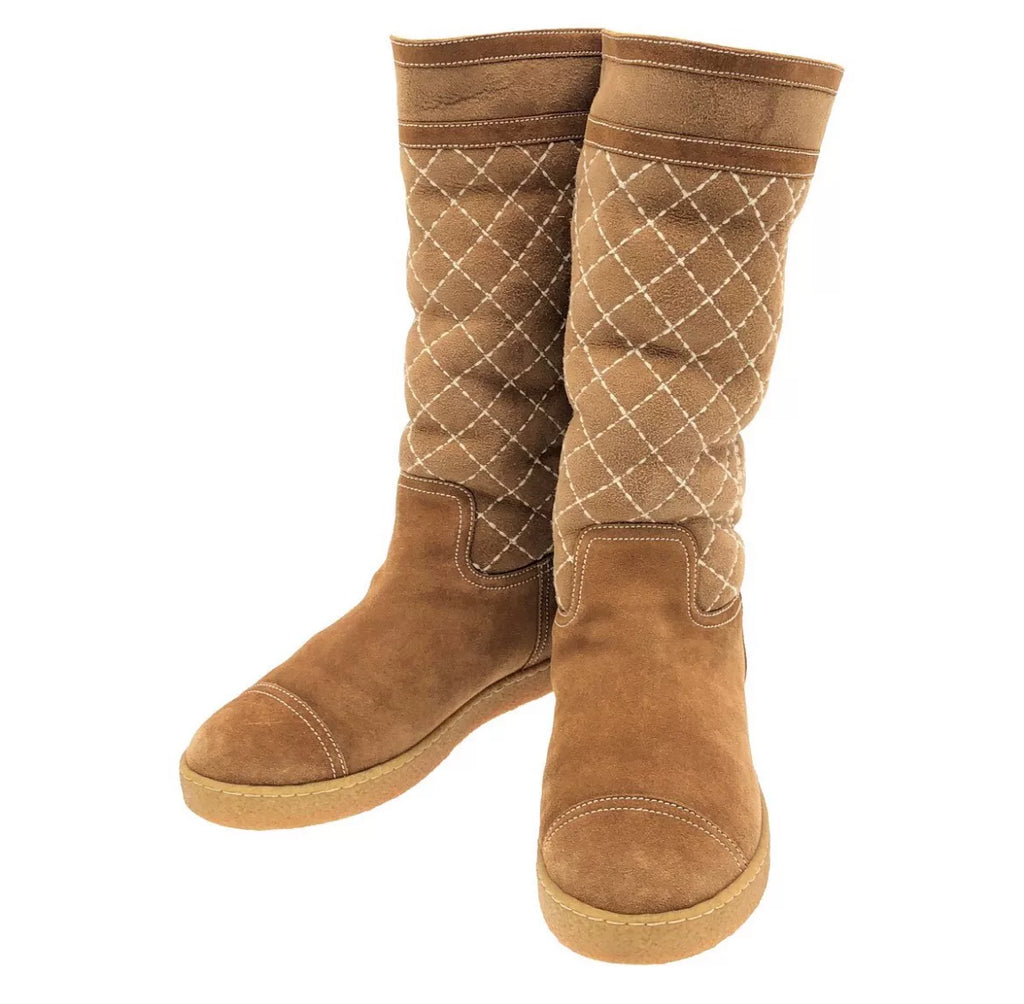 Chanel Brown Quilted Tall Boots