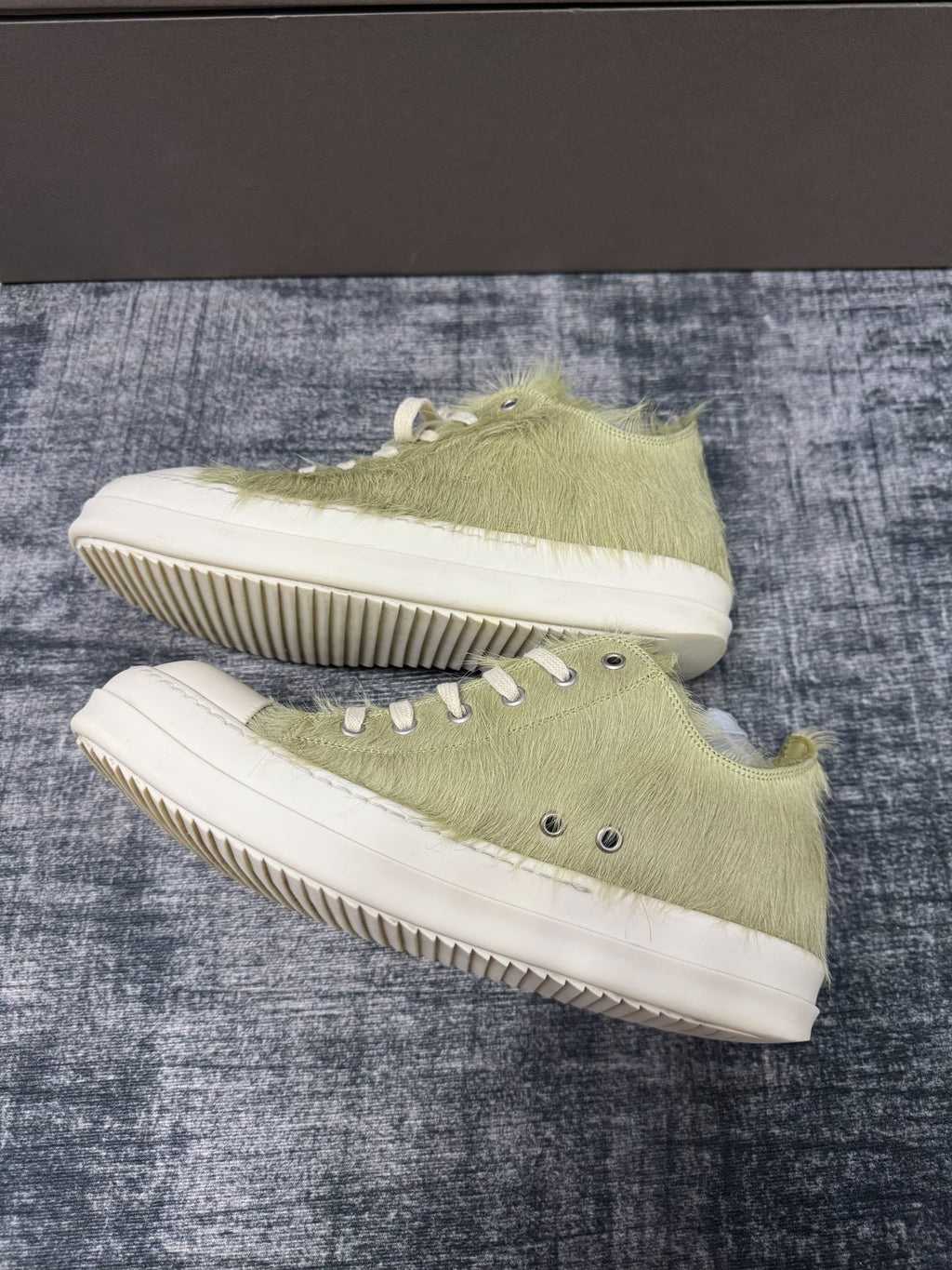 Rick Owens Green Fur Sneakers
