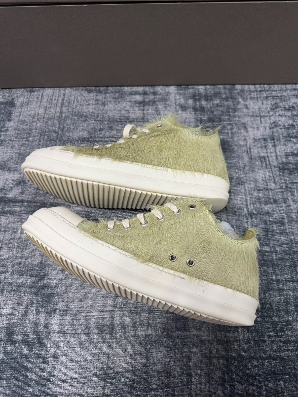 Rick Owens Green Fur Sneakers