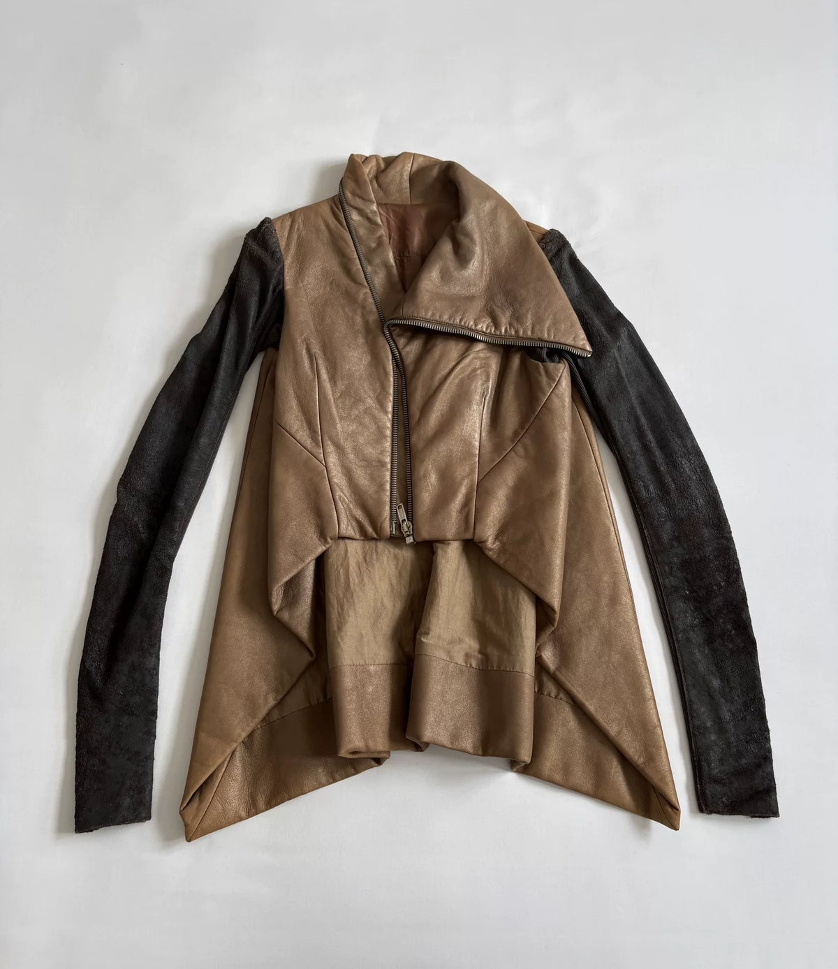 Rick Owens deconstructed irregular distressed leather jacket