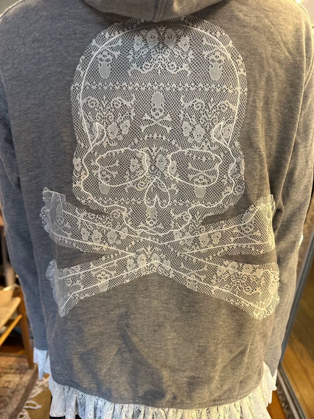 mastermind Japan Sample Grey Lace Skull Zip-Up Hooded Sweater