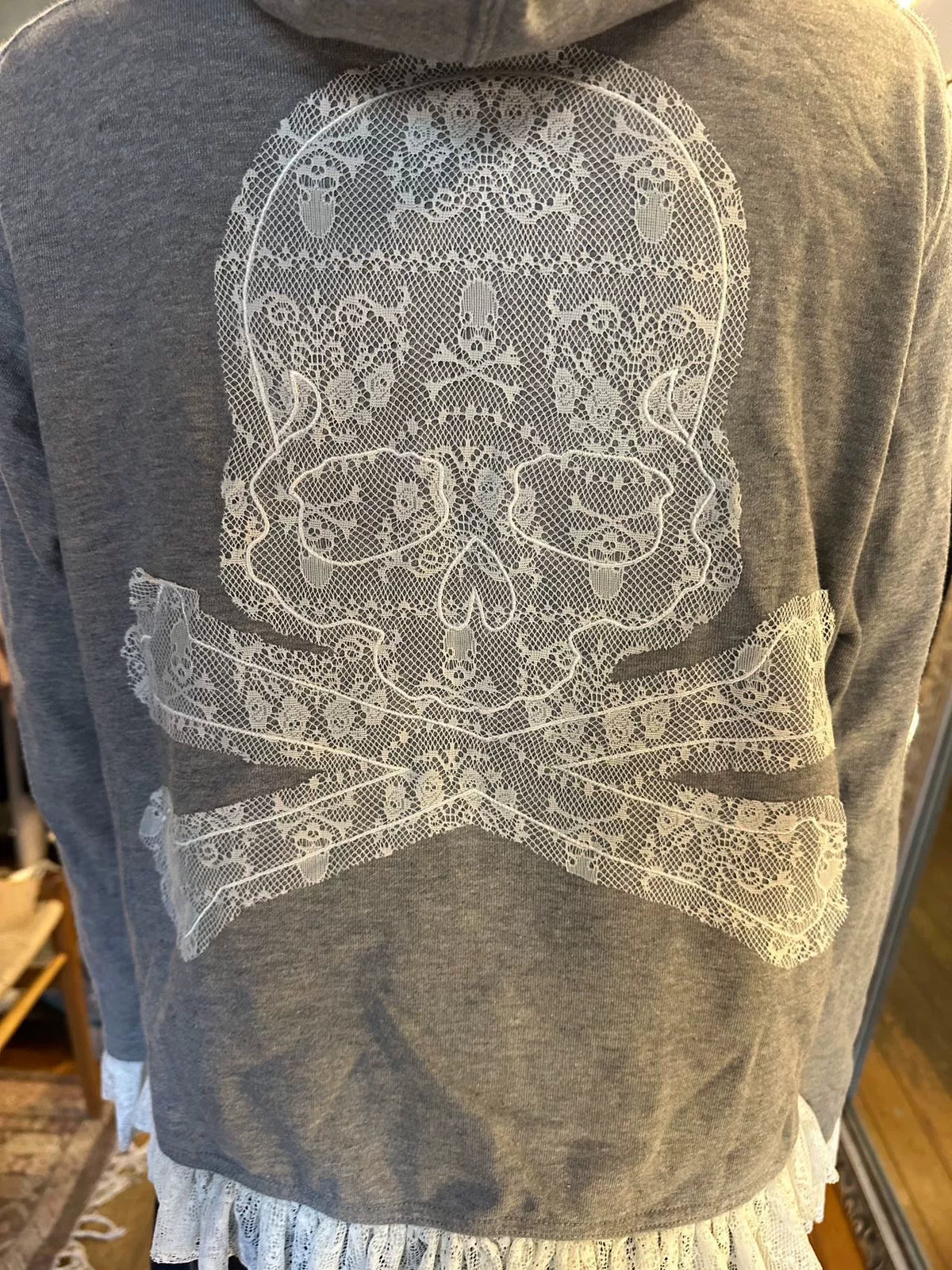 mastermind Japan Sample Grey Lace Skull Zip-Up Hooded Sweater