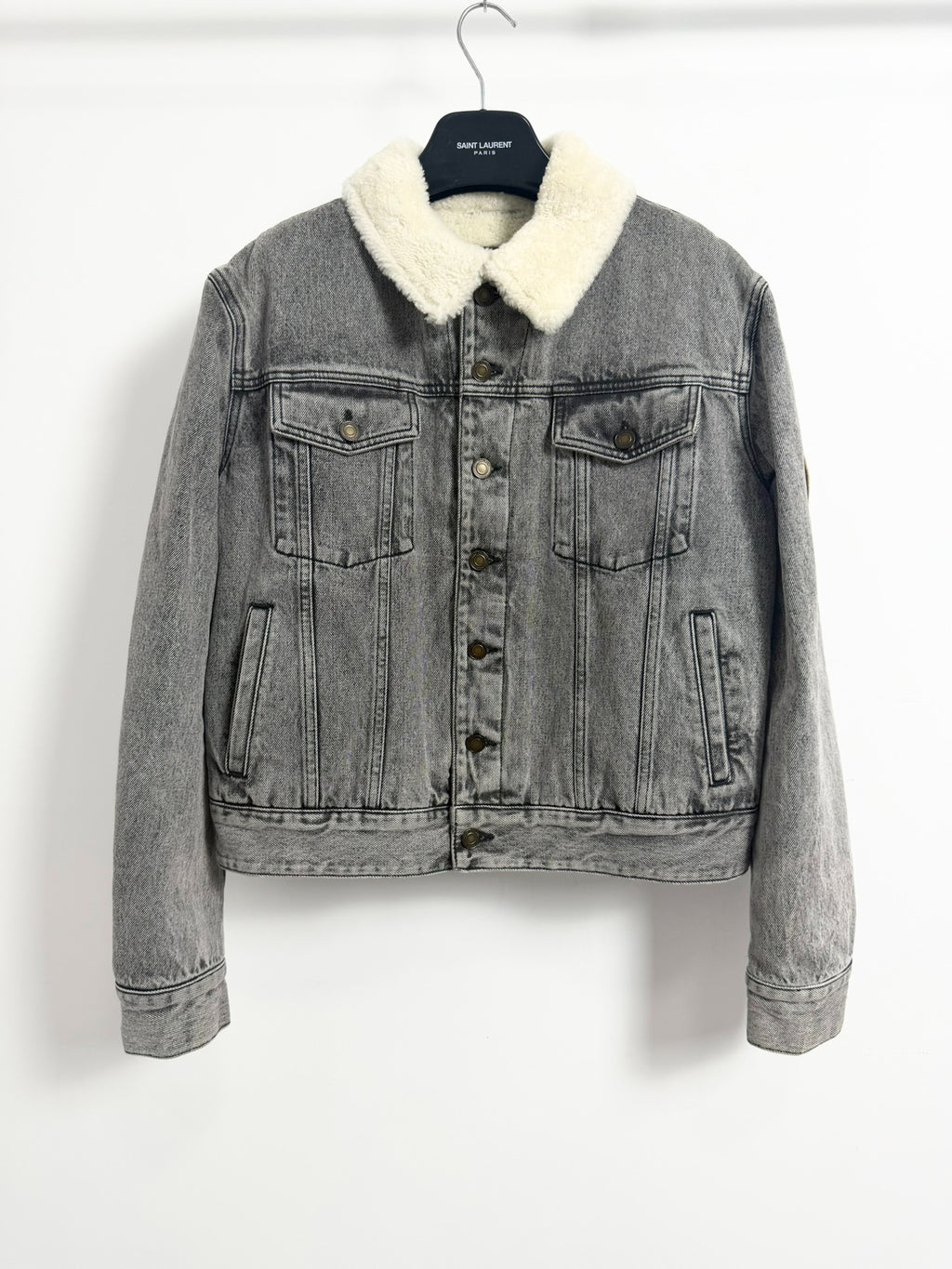 Saint Laurent SLP18SS Gray Washed Shearling Denim Jacket