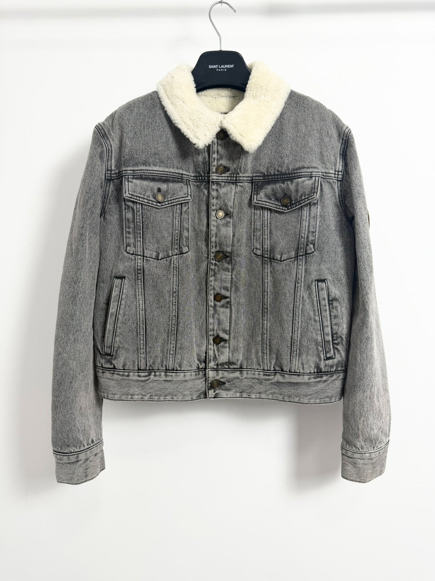 Saint Laurent SLP18SS Gray Washed Shearling Denim Jacket