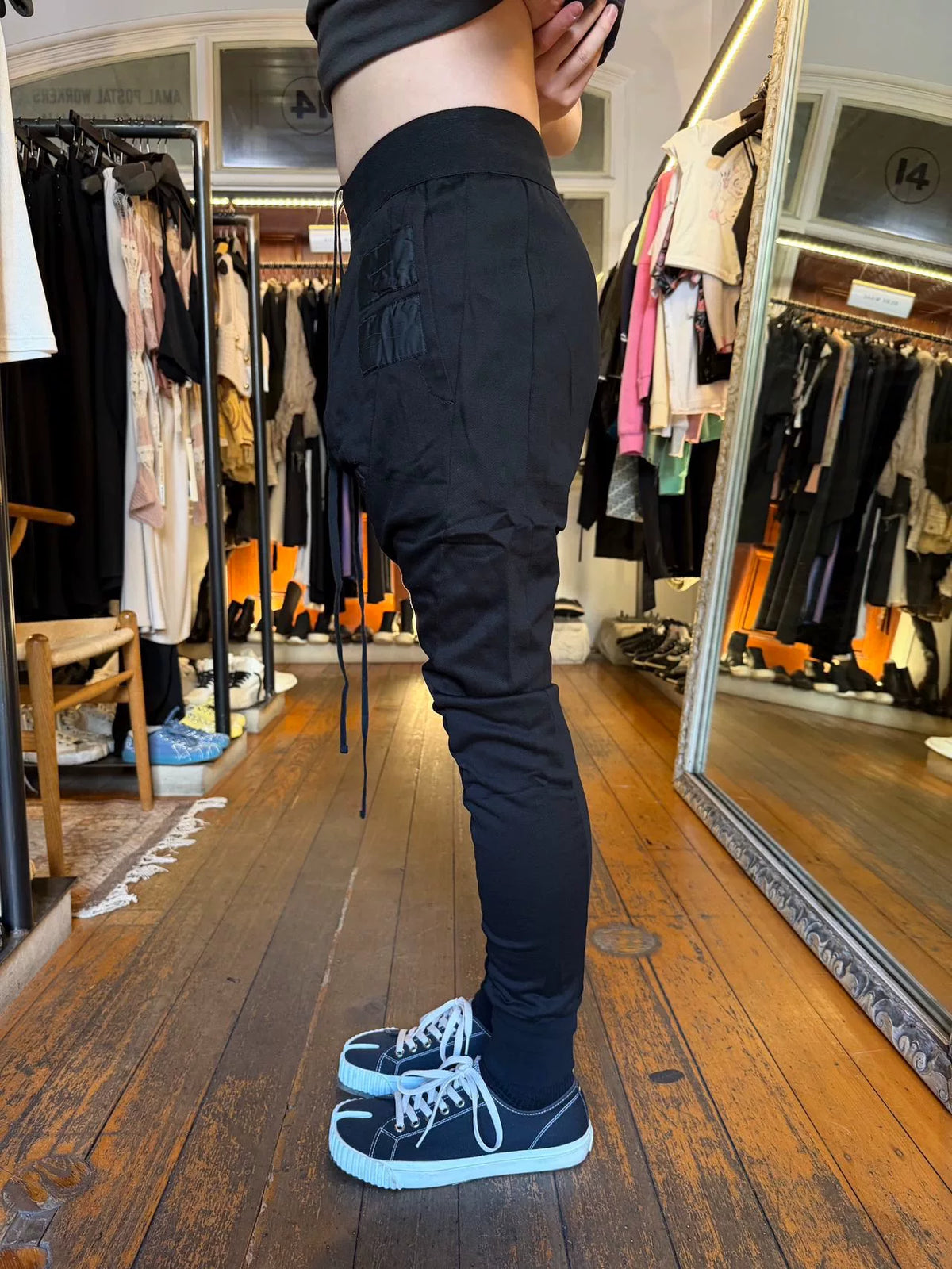 Julius FW16 Black Patchwork Pleated Cotton Pants