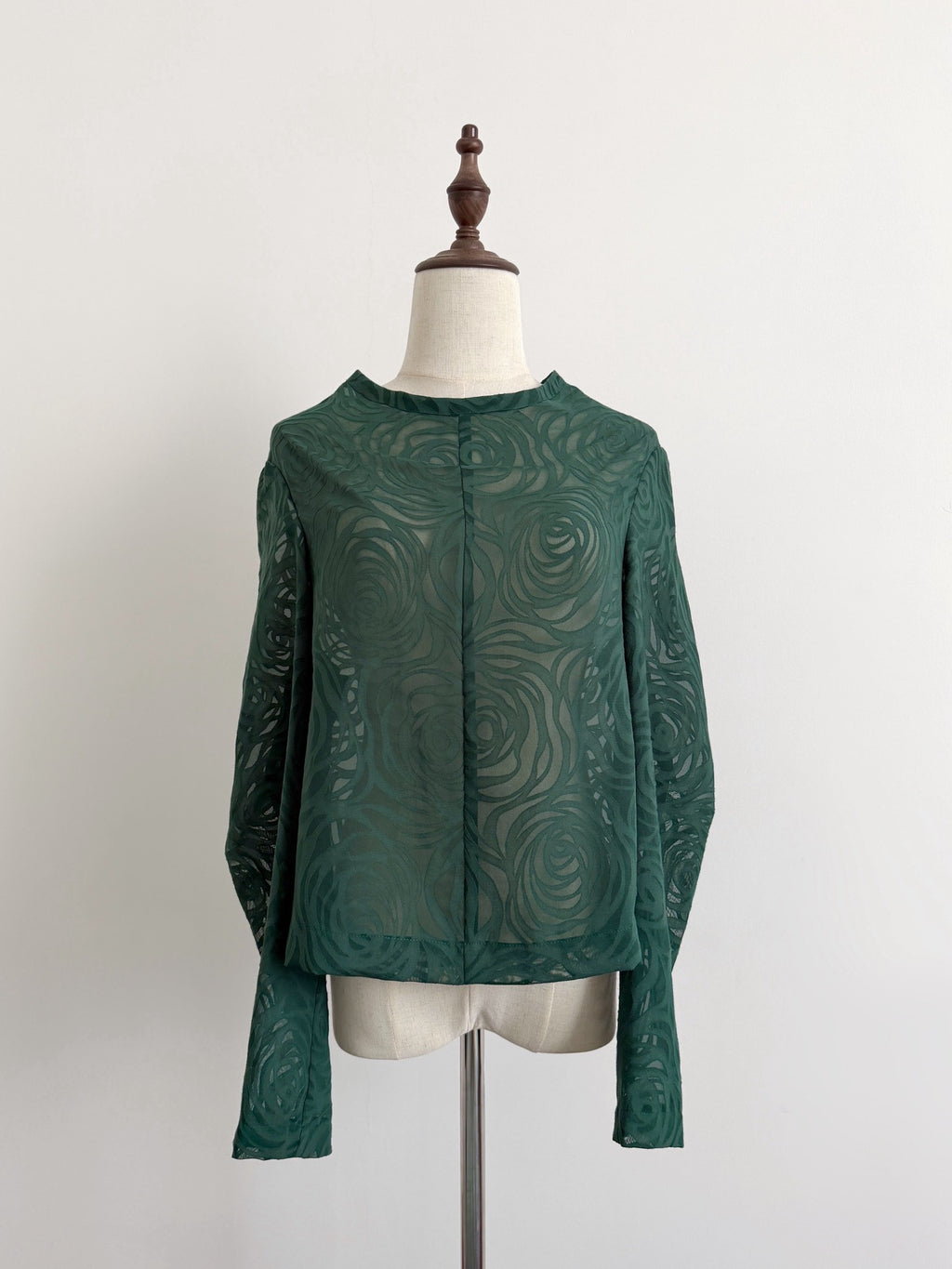 Comme Des Garcons Dark Green Rose Sheer Top - Devines