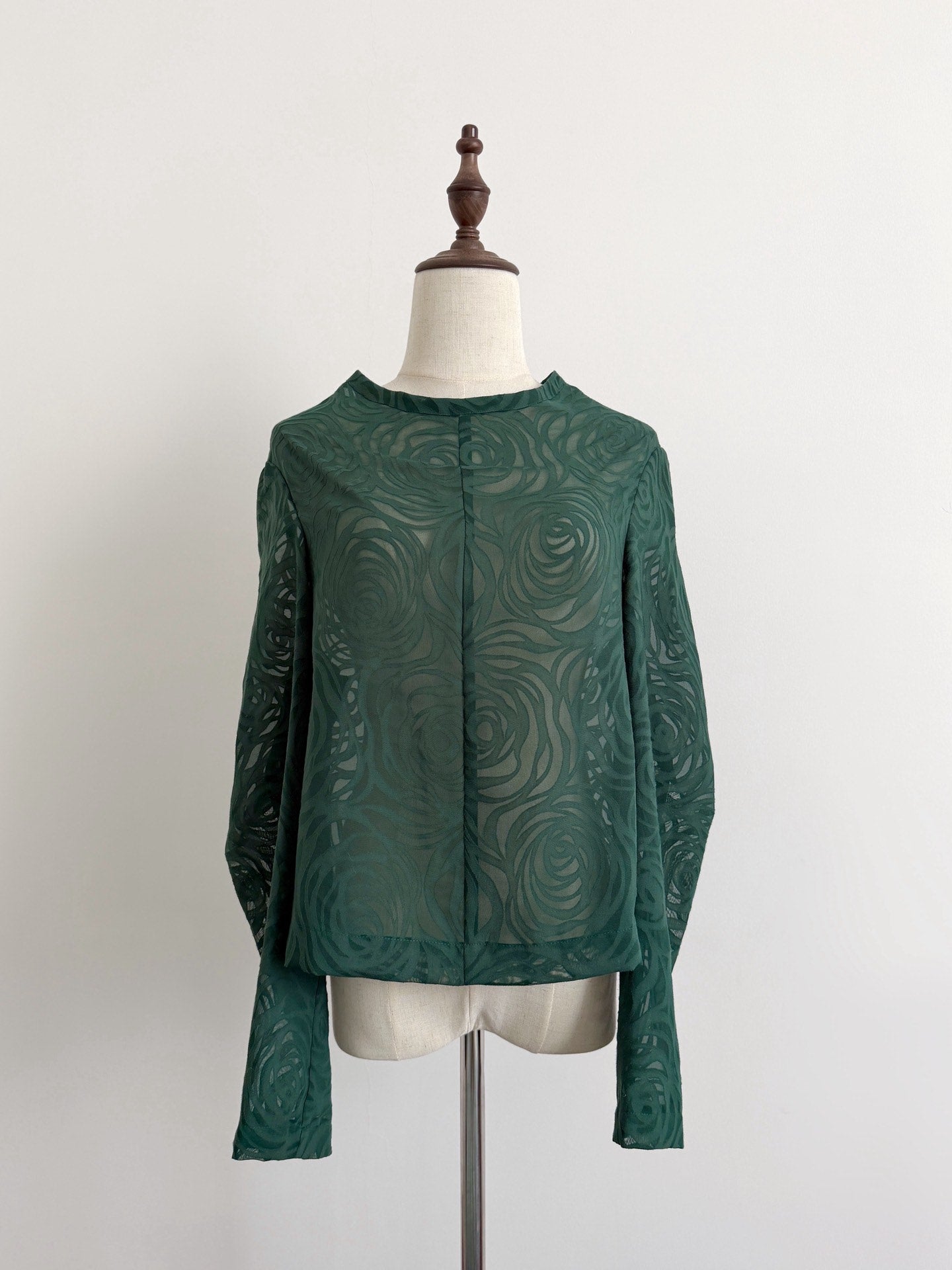 Comme Des Garcons Dark Green Rose Sheer Top - Devines