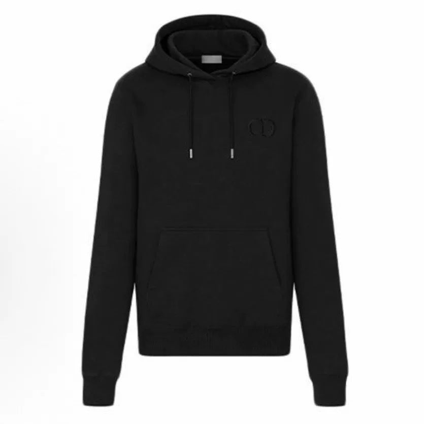 Dior Black CD Letter Embroidered Logo Combed Cotton Hooded Sweater