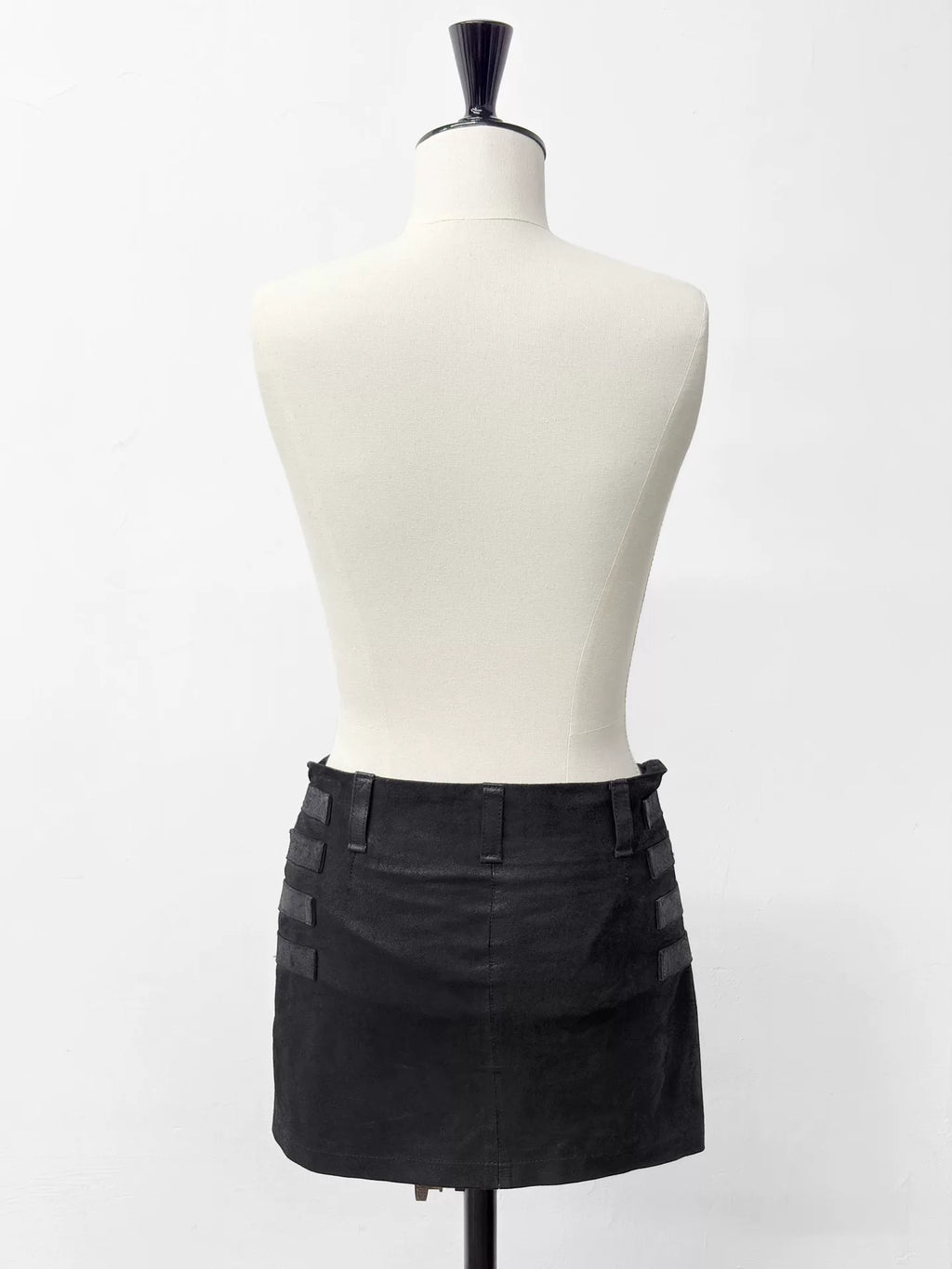 Ann Demeulemeester SS03 Black Burnt Lambskin Strap Skirt