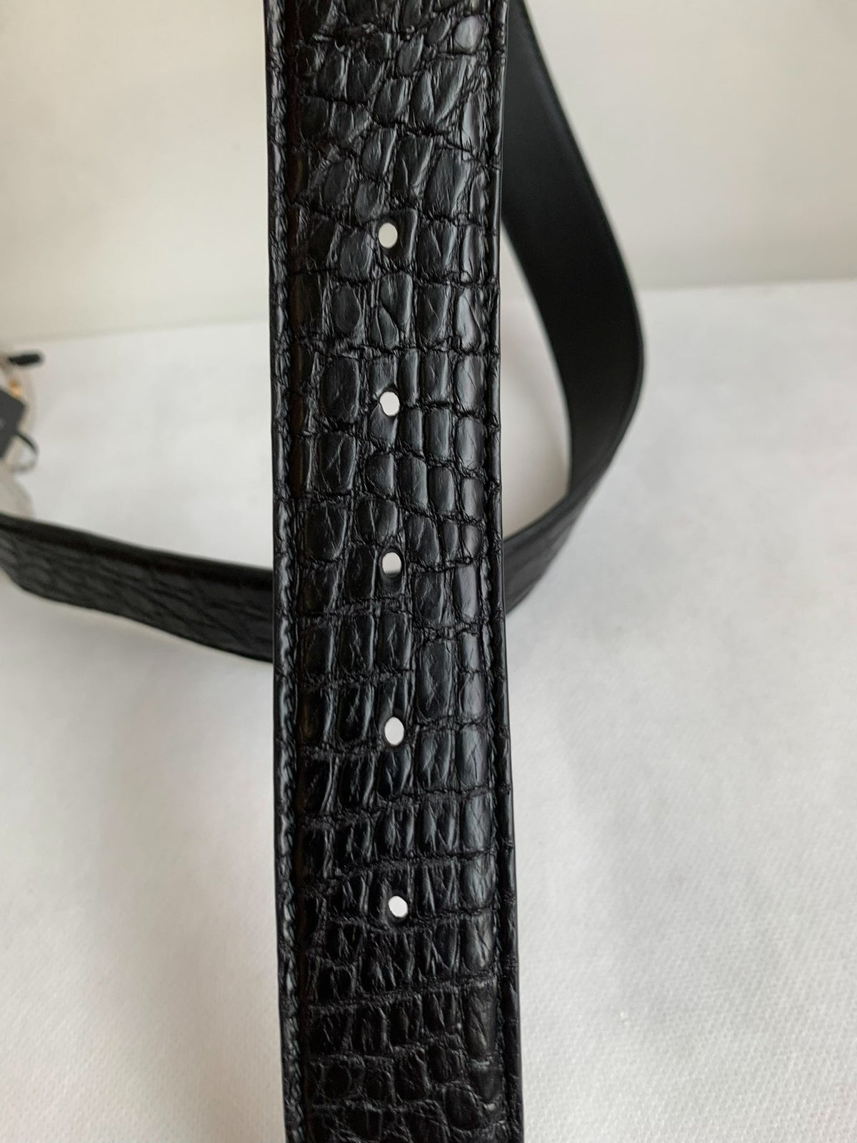 Dior Black Crocodile-Embossed Silver CD Belt