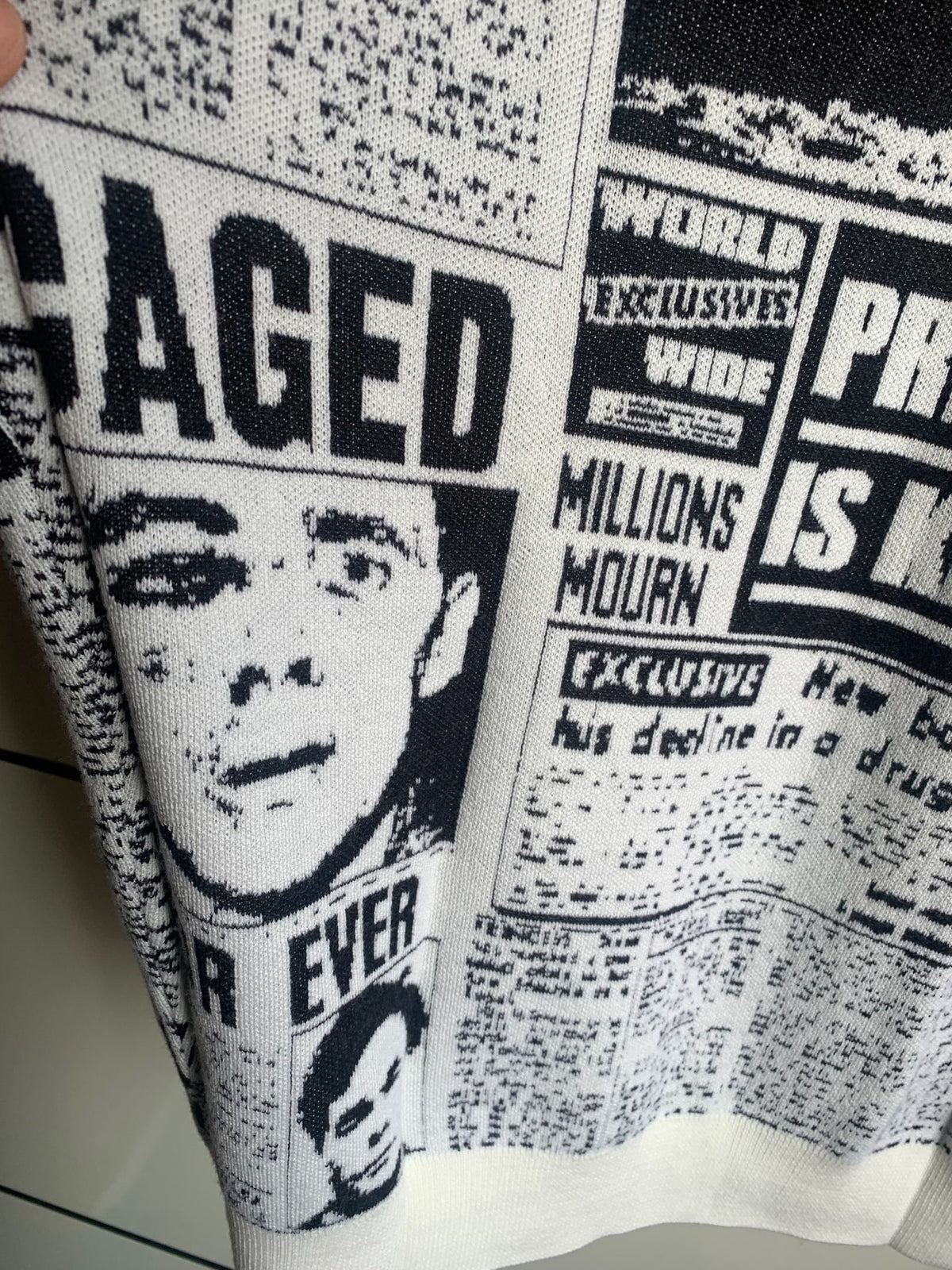 Supreme Black & White Newspaper Print Wool Viscose Sweater