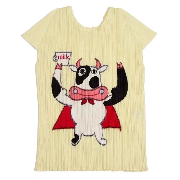 Issey Miyake Vintage Beige Cow Print Pleated Top