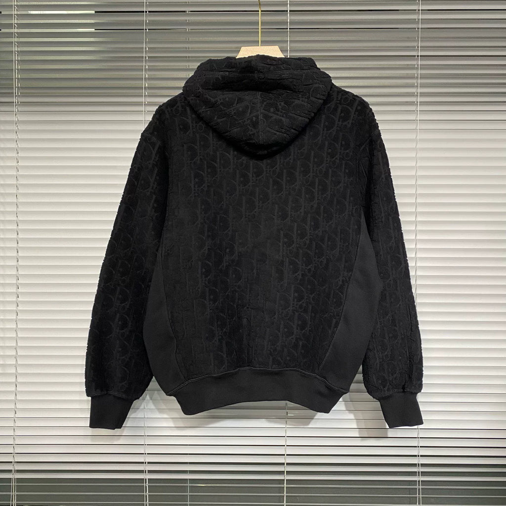 Dior Hooded Oblique Jacquard Monogram All-Over Print Terry Logo Black Hoodie