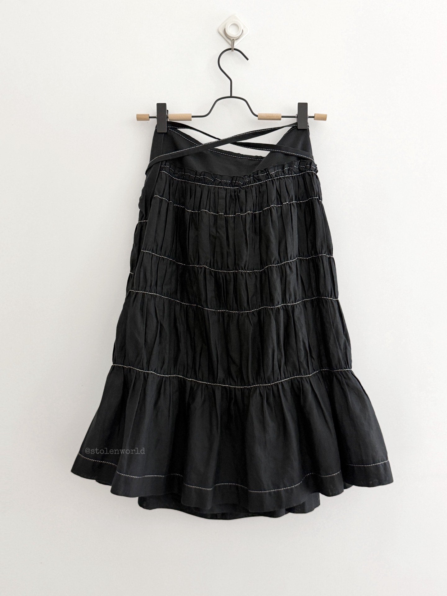 Comme Des Garcons Cotton Linen Ruched Tie-Wrap Silver Skirt - Devines