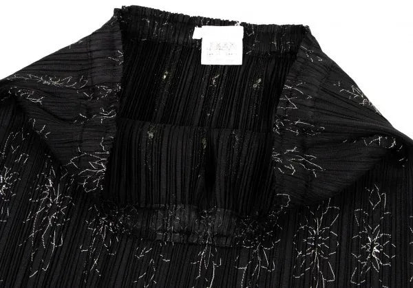 Issey Miyake Vintage Black Embroidered Flower Pleated Skirt