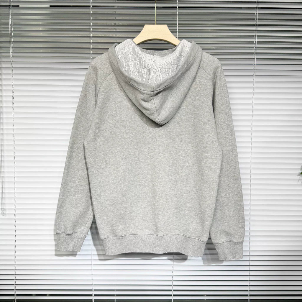 Dior Hooded Hoodie Embroidered Logo Monogram All-Over Print Cotton Gray Hat