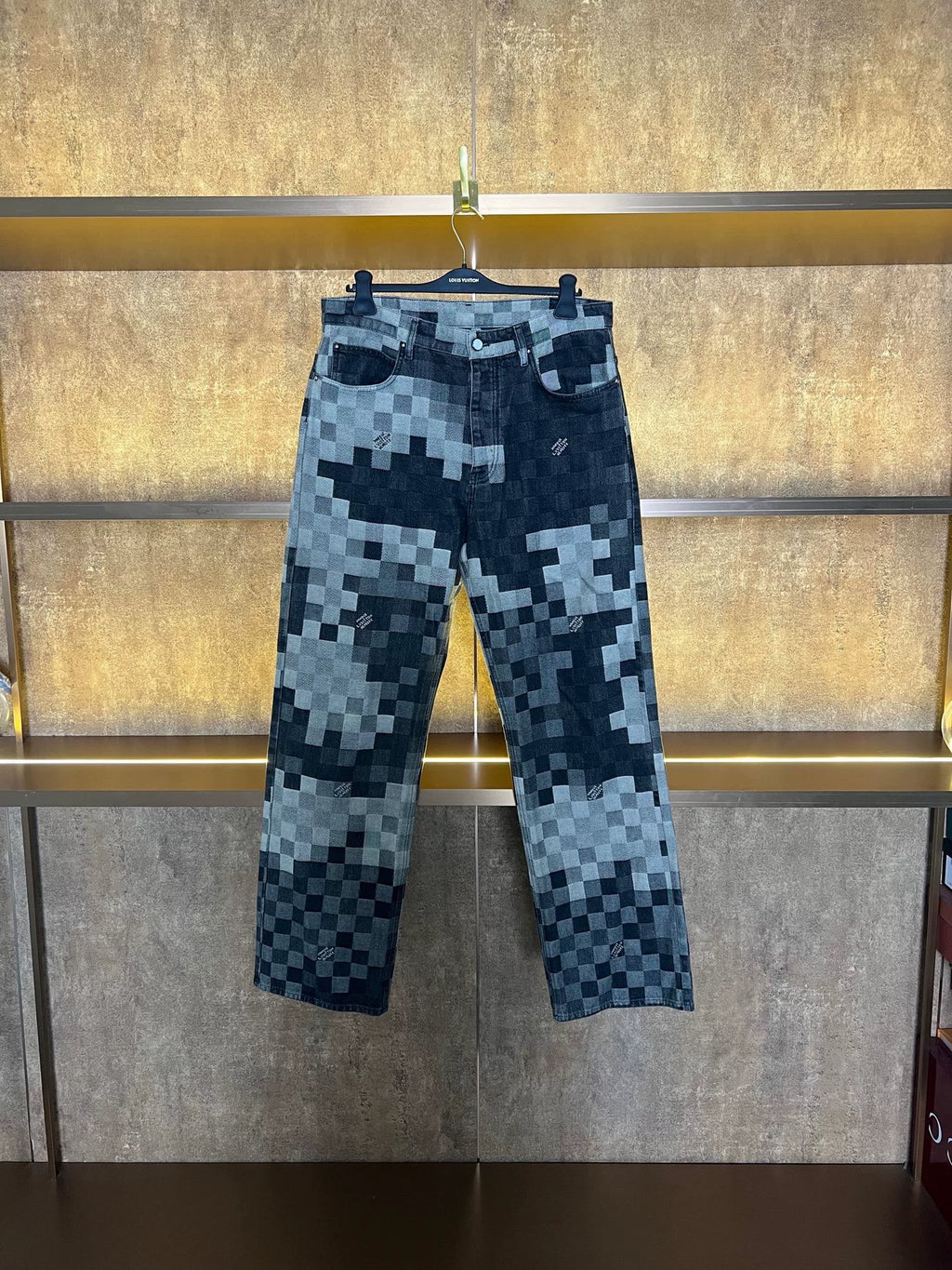 Louis Vuitton Black Grey Checkered Denim Jeans