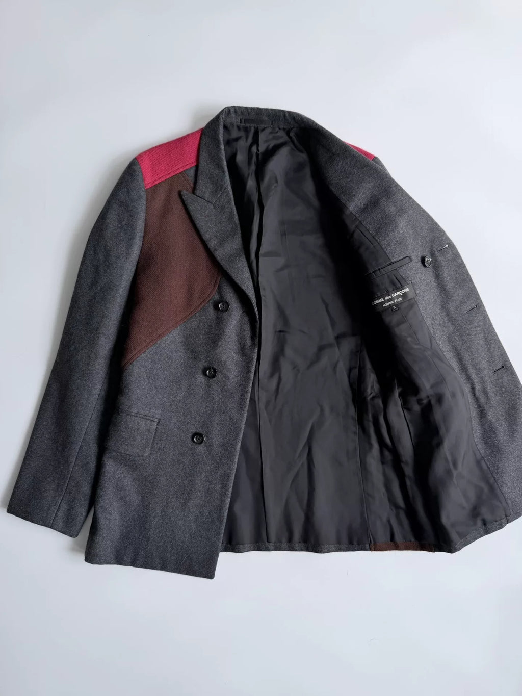 COMME DES GARCONS AW03 Grey Geometric Curve Wool Jacket