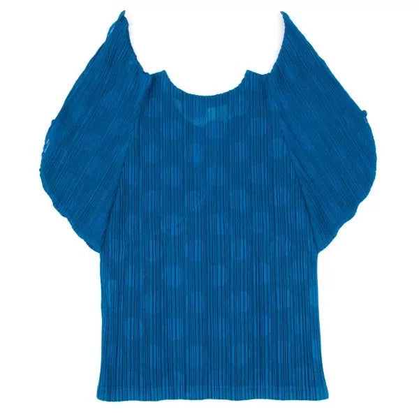 Issey Miyake Vintage Blue Polka Dot Pleated Top
