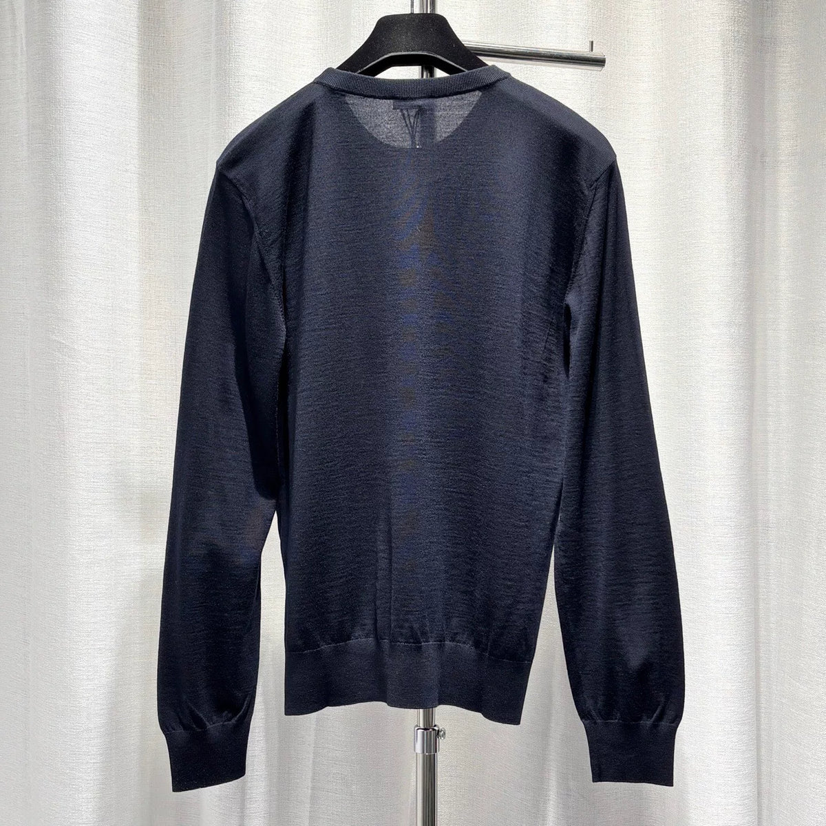 Dior Navy Blue CD Letter Embroidered Logo Ribbed Collar Wool Sweater