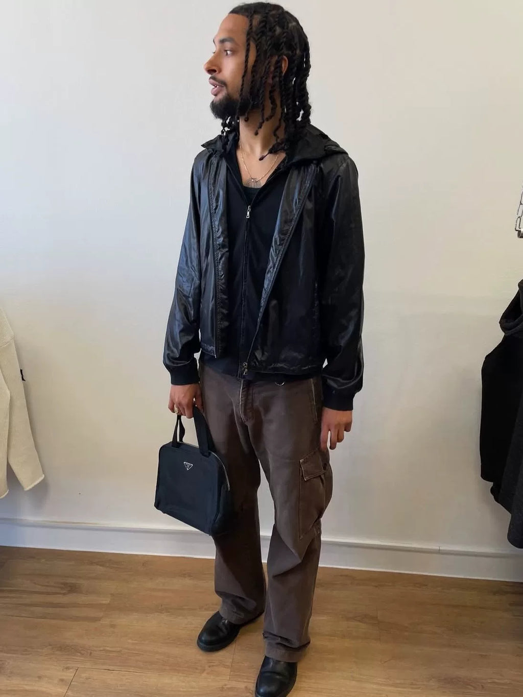 Prada Sports Black Hooded Zip-Up Metal Nylon Jacket
