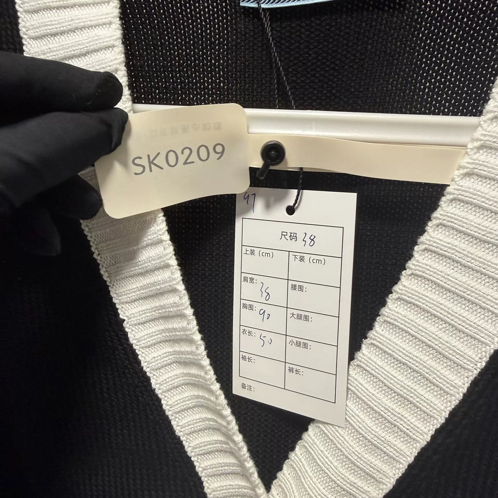 Prada Embroidered Logo Black White Color-Blocked Cardigan