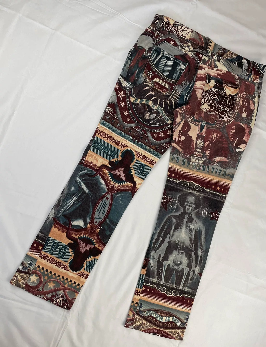 2004 Fall/Winter Jean Paul Gaultier Indian X-Ray Skull Pattern Jeans