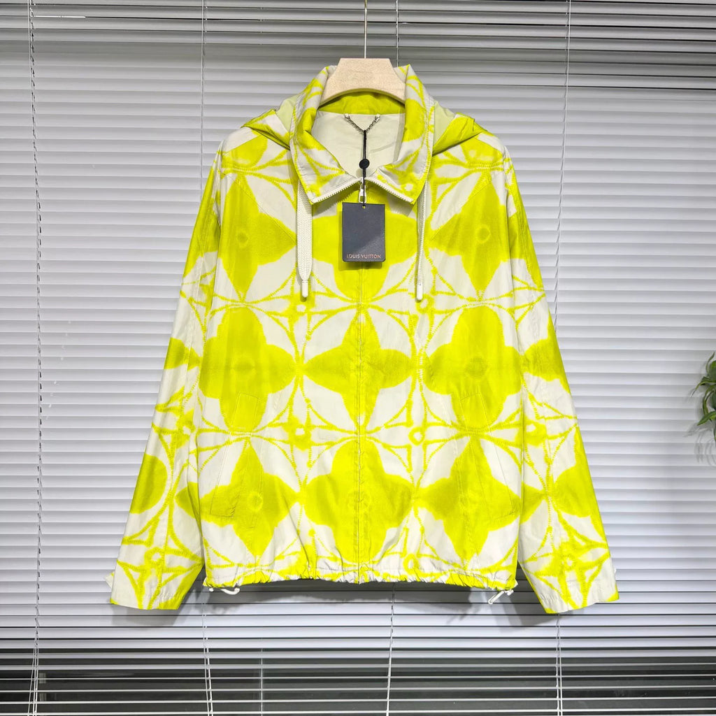 Louis Vuitton SS24 Shell Runway Monogram Three-Flower Tie-Dye Hooded Drawstring Yellow Jacket