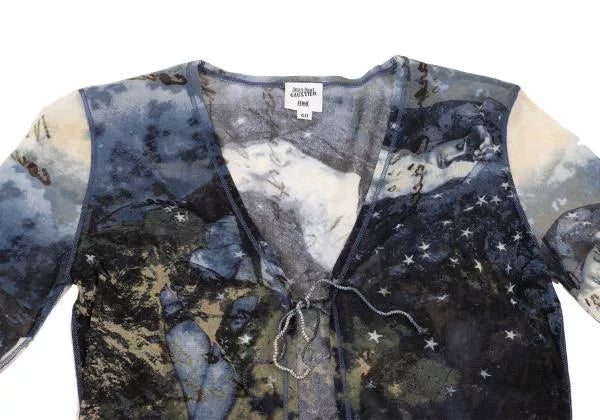 Jean Paul Gaultier Vintage Blue Moonlit Portrait Mesh Cardigan