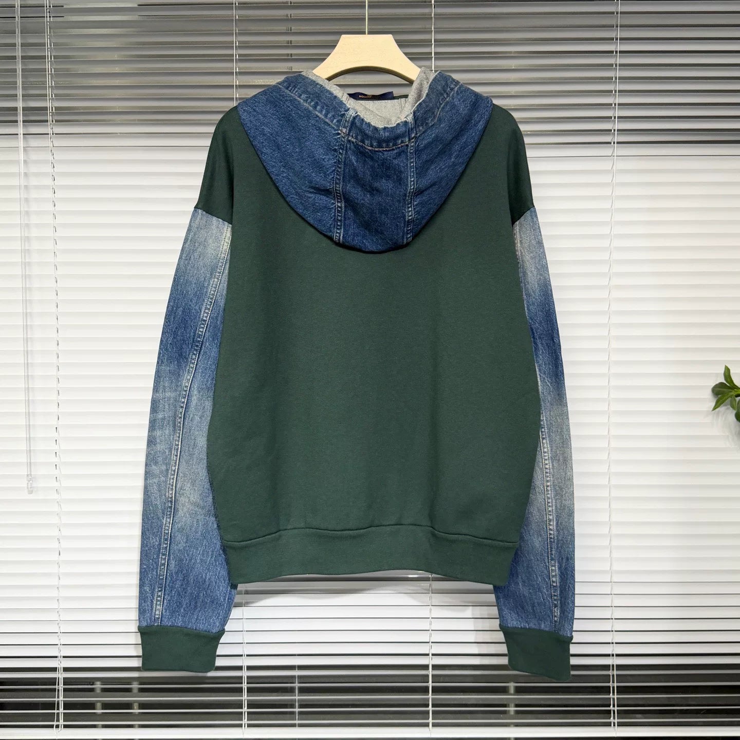 Louis Vuitton SS23 Jacket Zip Denim Color-Block Logo Embroidered Cotton Denim Green Hoodie