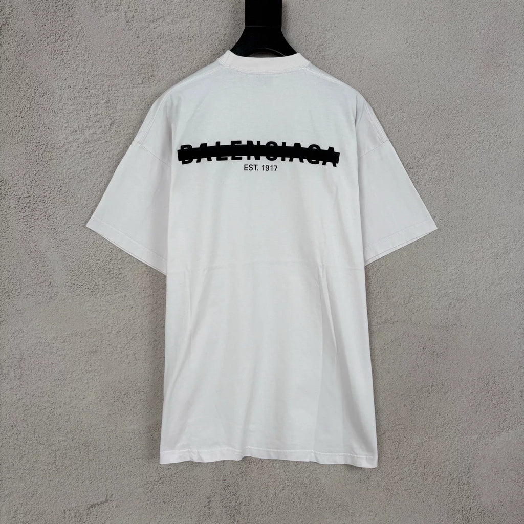 Balenciaga White Blocked Logo Letter Print Short Sleeve Top