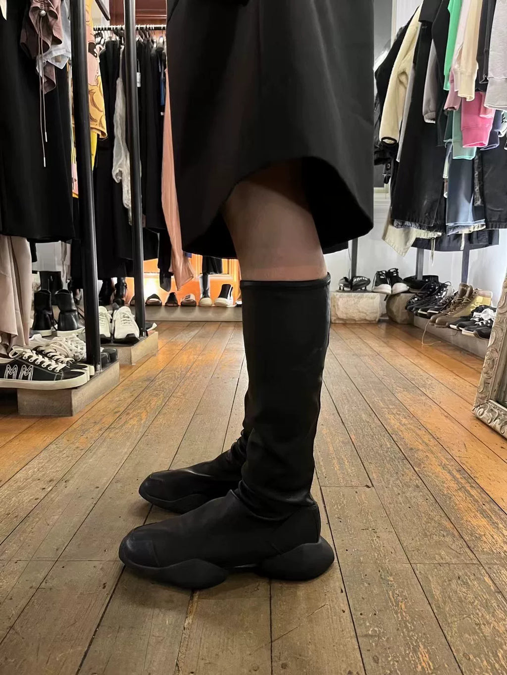 Rick Owens × ADIDAS Black Runner Stretch Horsebit Sock Boots