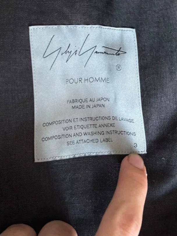 Yohji Yamamoto Black Newspaper Print Asymmetric Linen Coat