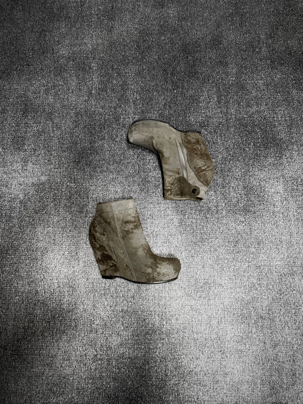 Rick Owens Asymmetric Zip Suede Wedge Boots