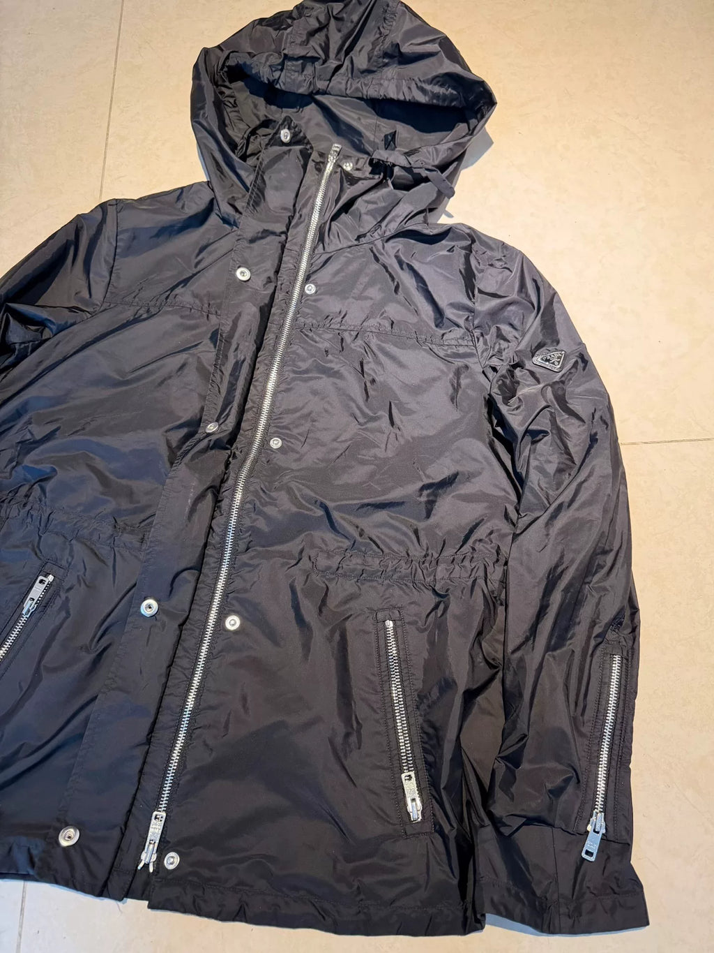 Prada Black Triangle Logo Hooded Nylon Jacket