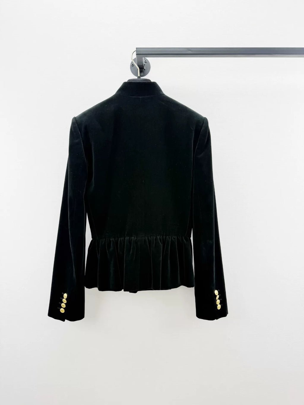 Celine Black Ink Green Velvet Gold-Button Jacket