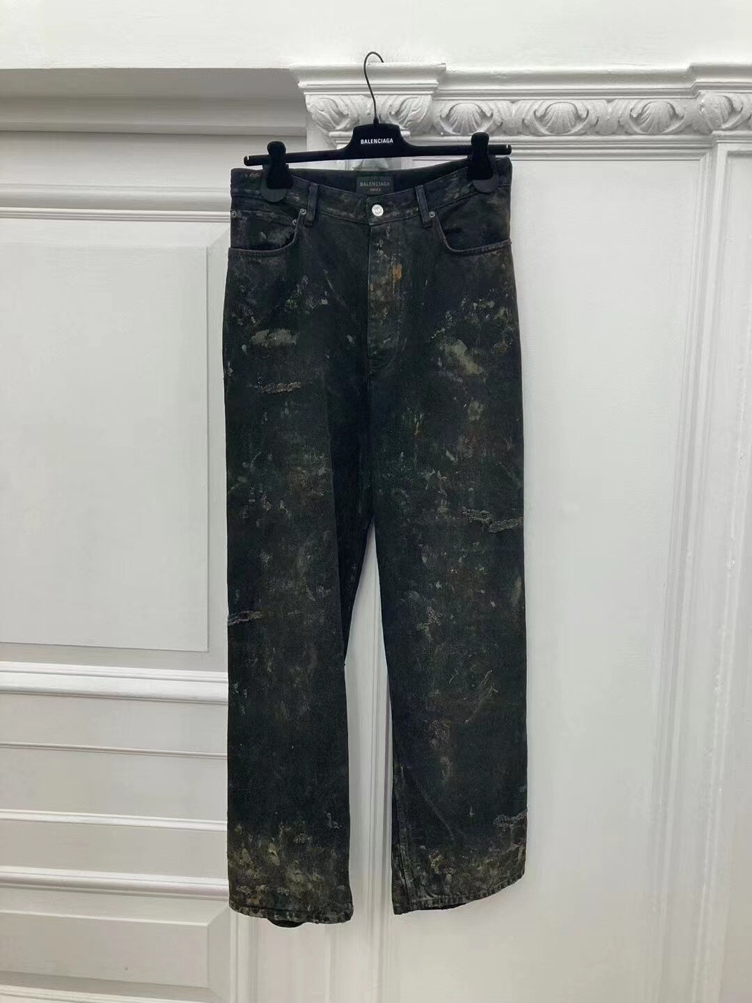 Balenciaga SS23 White Mud Dye Distressed Jeans