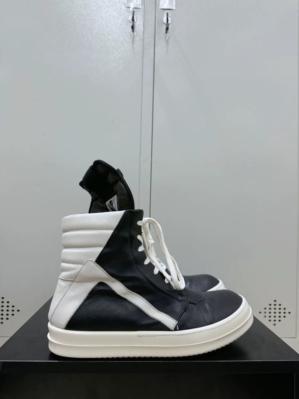 Rick Owens Black and White Inverted-Triangle Leather Sneakers