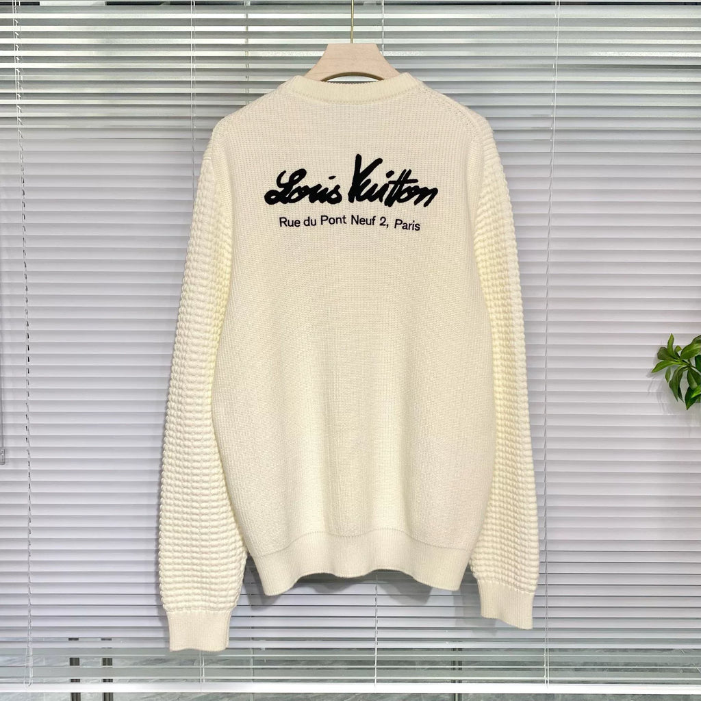 Louis Vuitton Sweater Embroidered Logo Color-Block Off-White Knit Sweater
