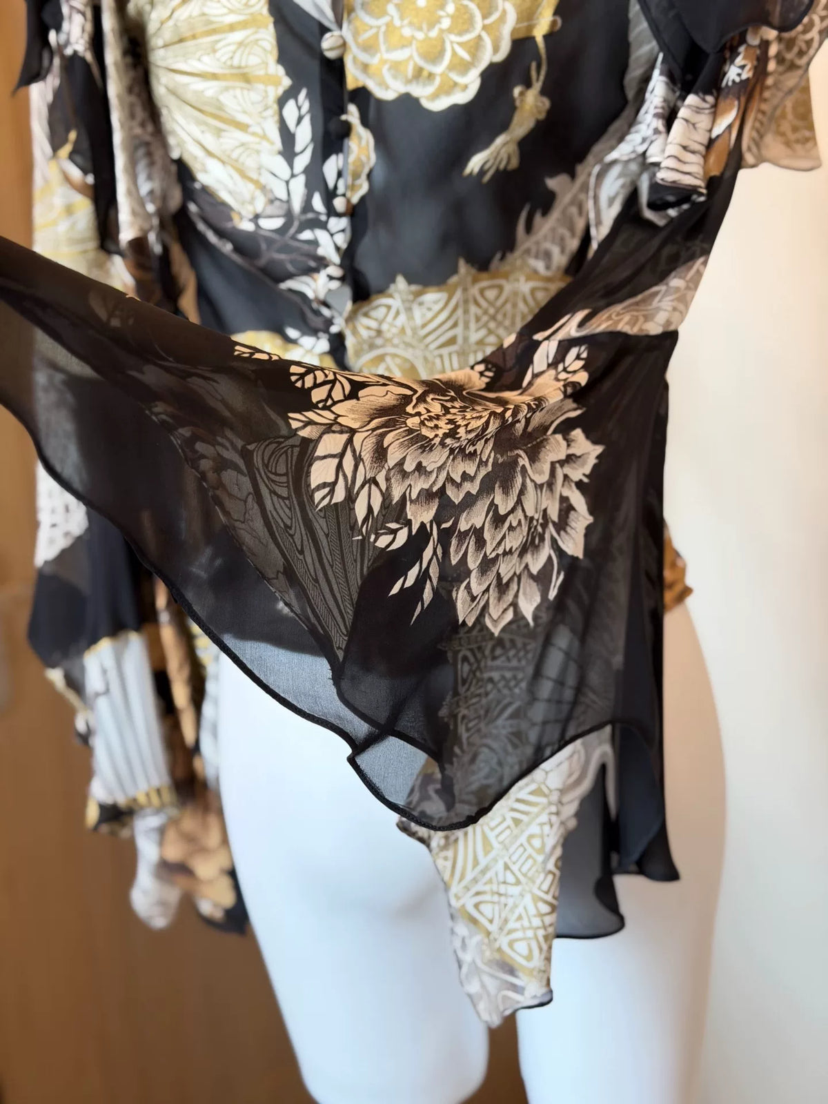 roberto cavalli rare vintage dragon pattern fan print top