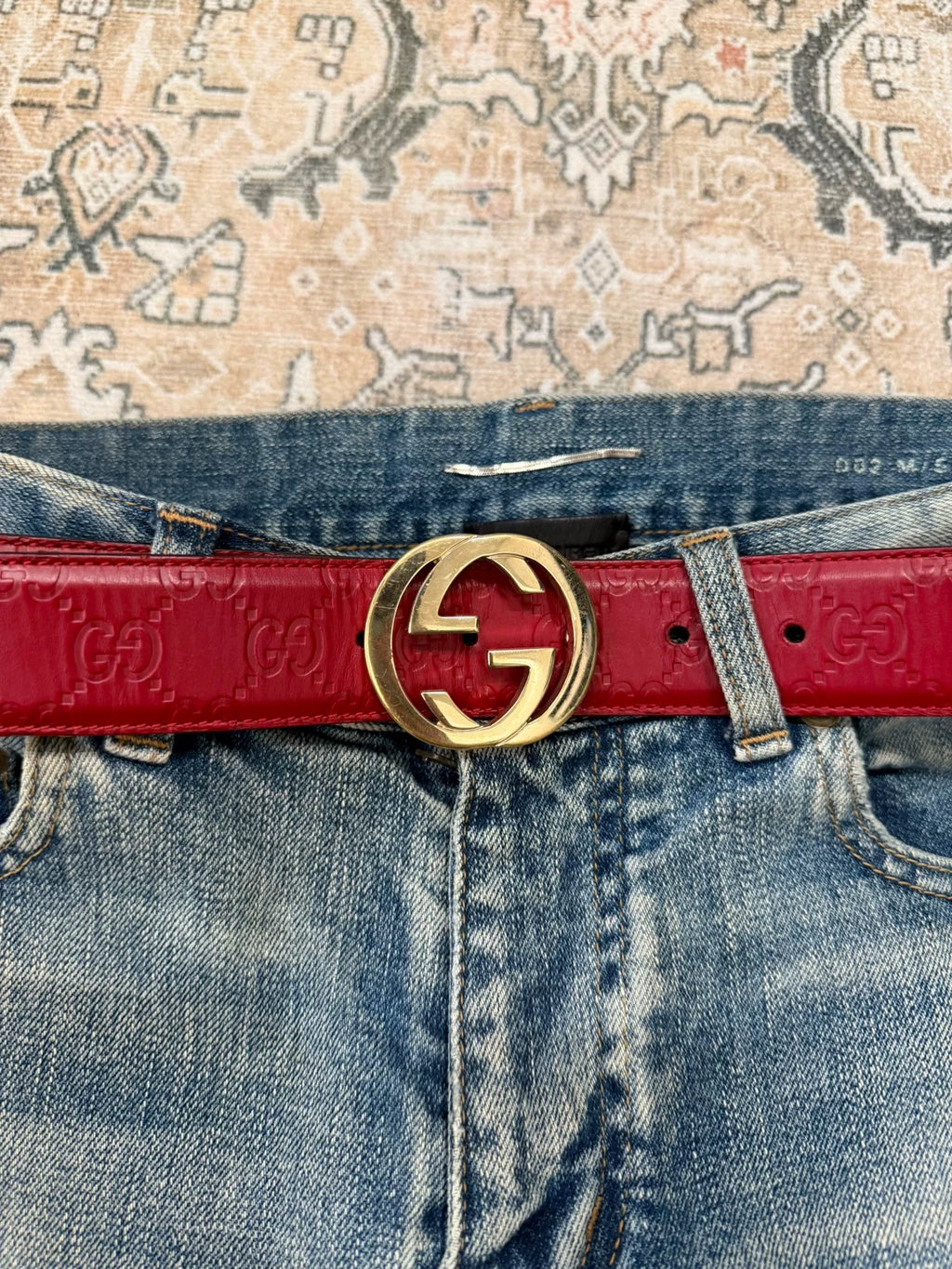 Gucci Double G Red All-Over Print Belt