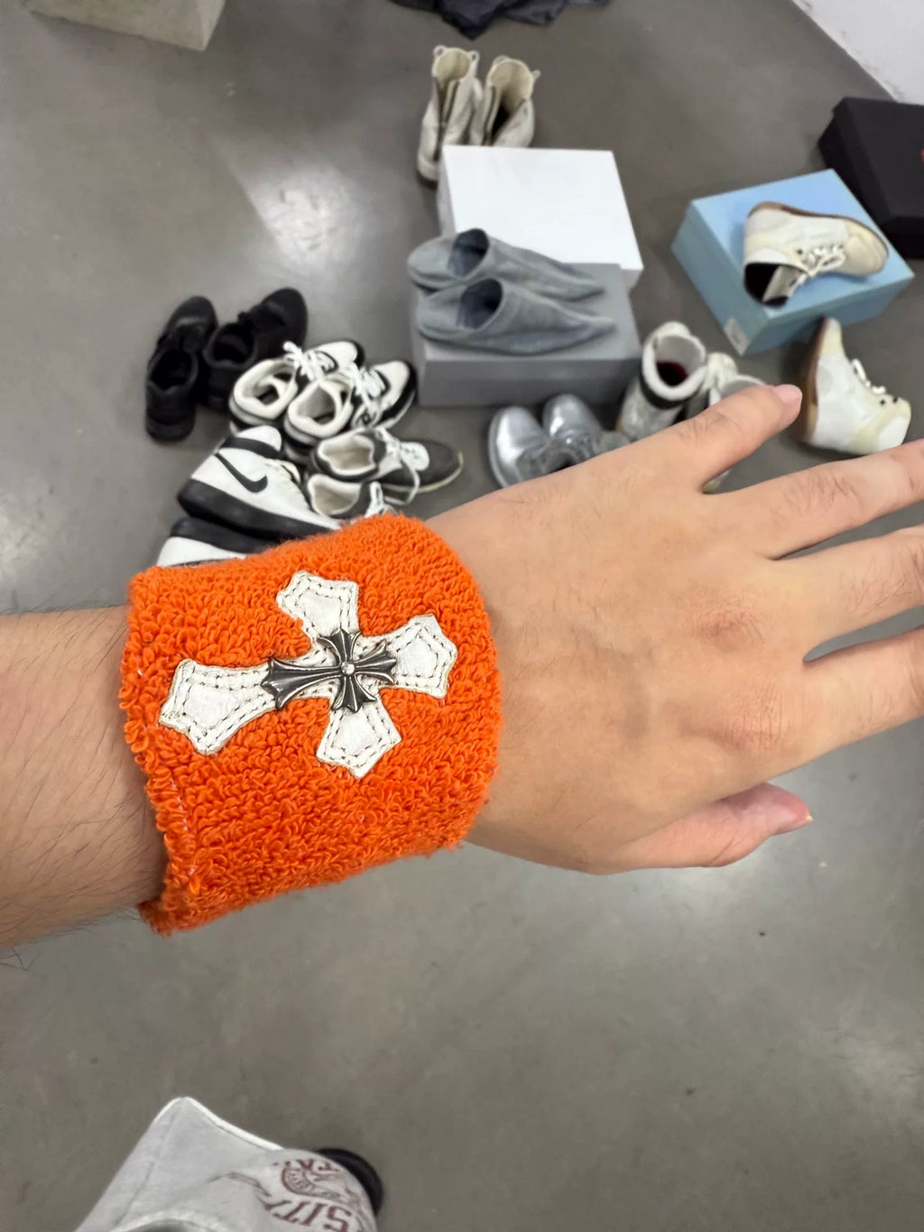 Chrome Hearts Orange Leather Patch Cross Wristband