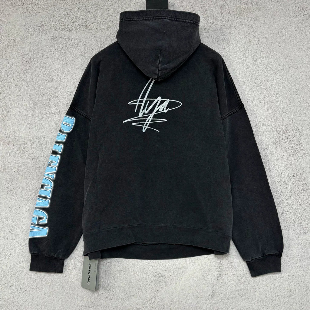 Balenciaga Black Aya Nakamura Star Poster Washed Hooded Sweater