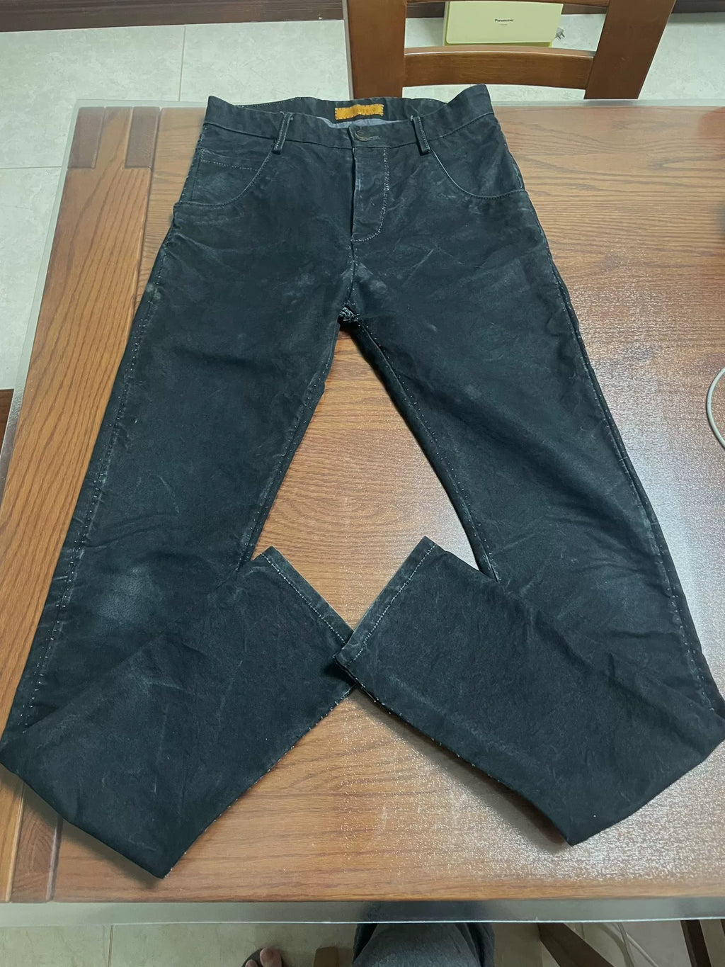 layer-0 Black Canvas 5p Distressed Cotton Trousers