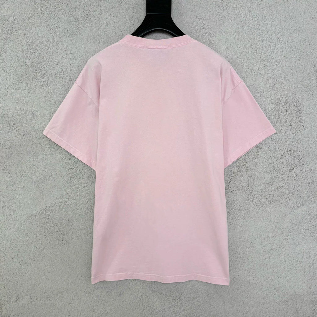 Balenciaga Sakura Pink Letter Wheat Ear Print Short Sleeve Top