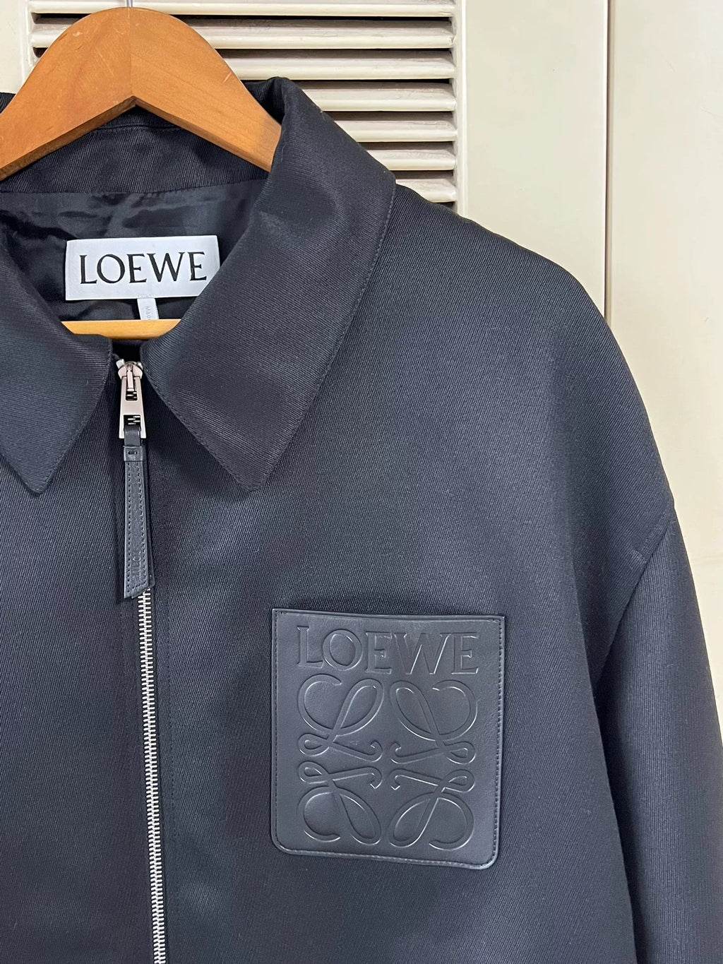 Loewe Black Leather-Patch Zip-Up Jacket