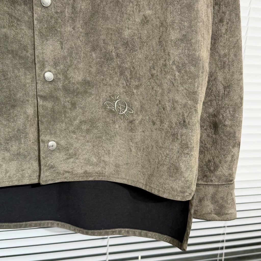Dior Lapel Travis Scott Embroidered Logo Suede Gray Jacket