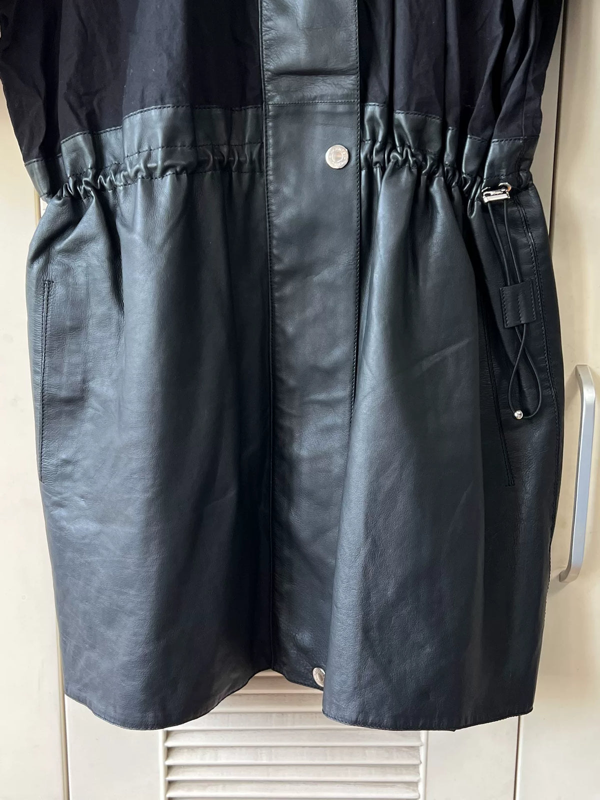 Hermes Pieced Leather Black Panel Runway Drawstring Waist Dress