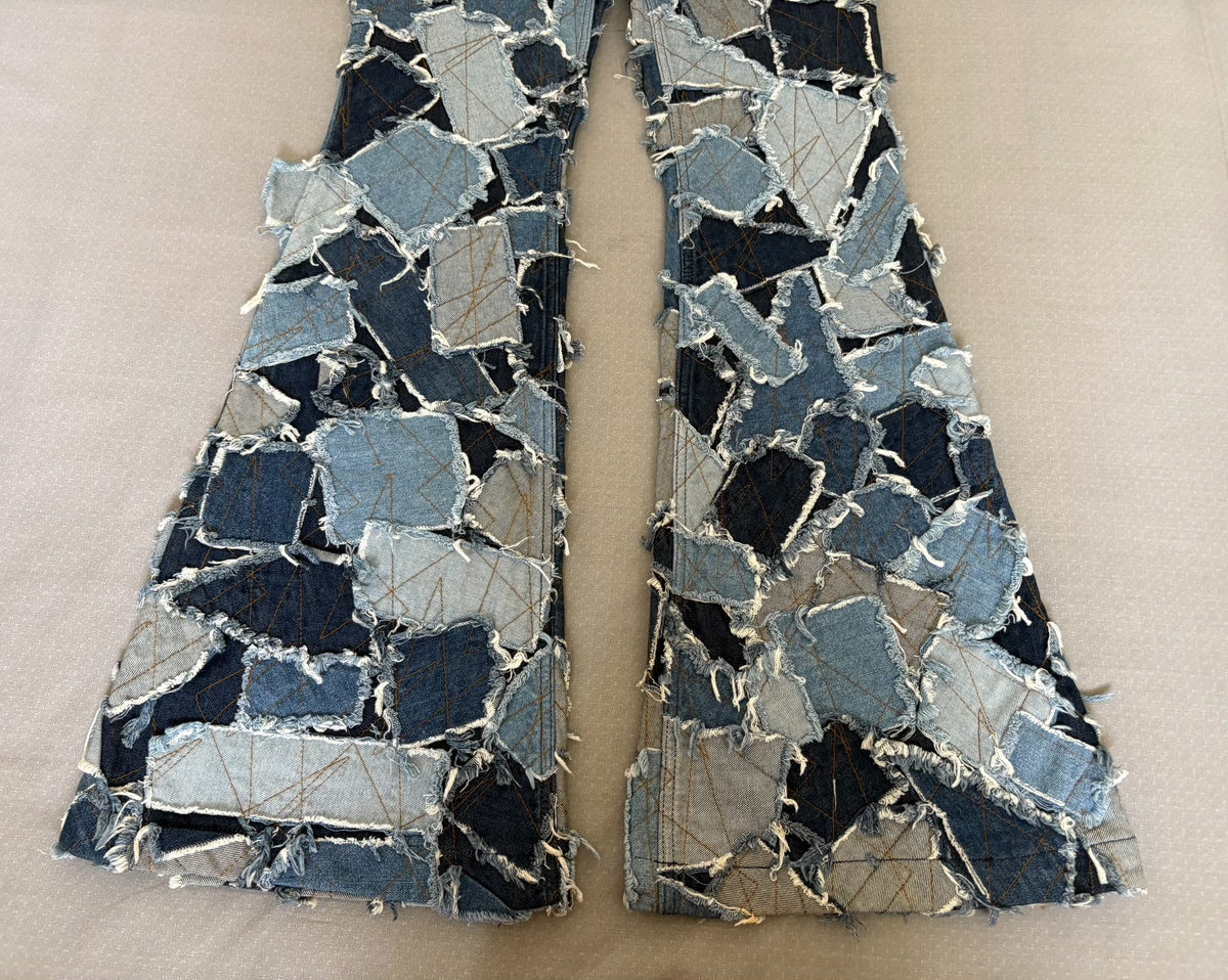 DG Jeans Dolce&Gabbana D&G Vintage Distressed Ripped Patchwork Flared Denim Jeans