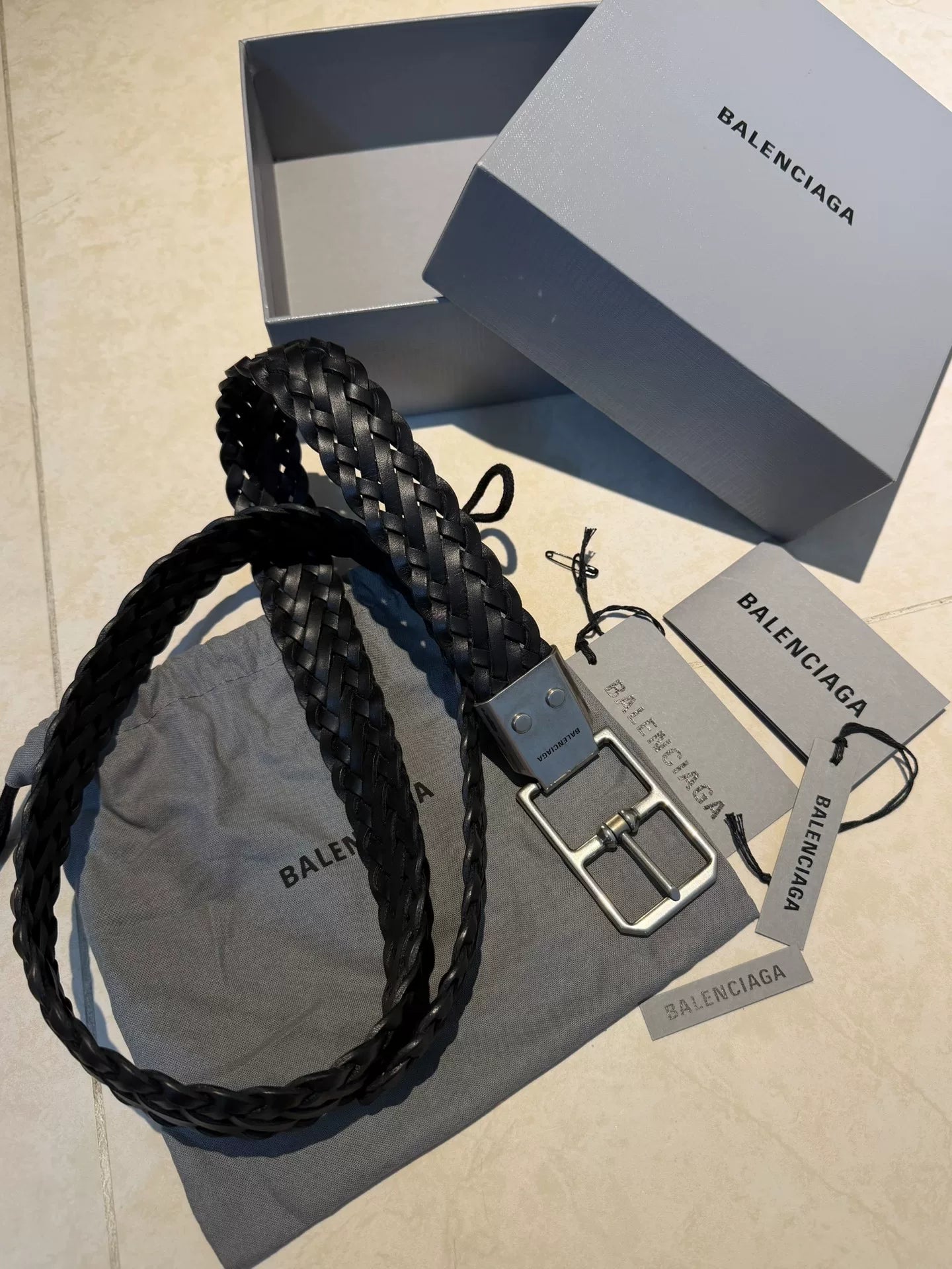 Balenciaga Silver Buckle Woven Belt
